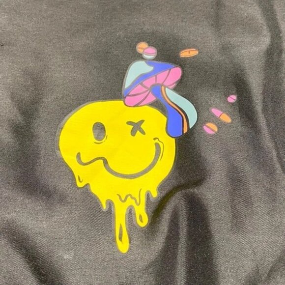 Rue21 Varsity Bomber Jacket Men's Medium Black Teal Trippy Wild Life Graphic EUC - Picture 11 of 13